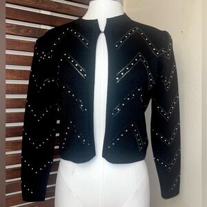 St. John Saks Fifth Avenue 1970s 1980s Vintage Black Coverup Jacket Rhinestones